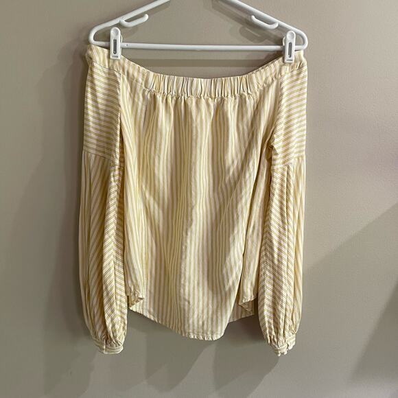 Anthro Maeve Linen Blend Yellow Striped Blouse - Picture 6 of 6